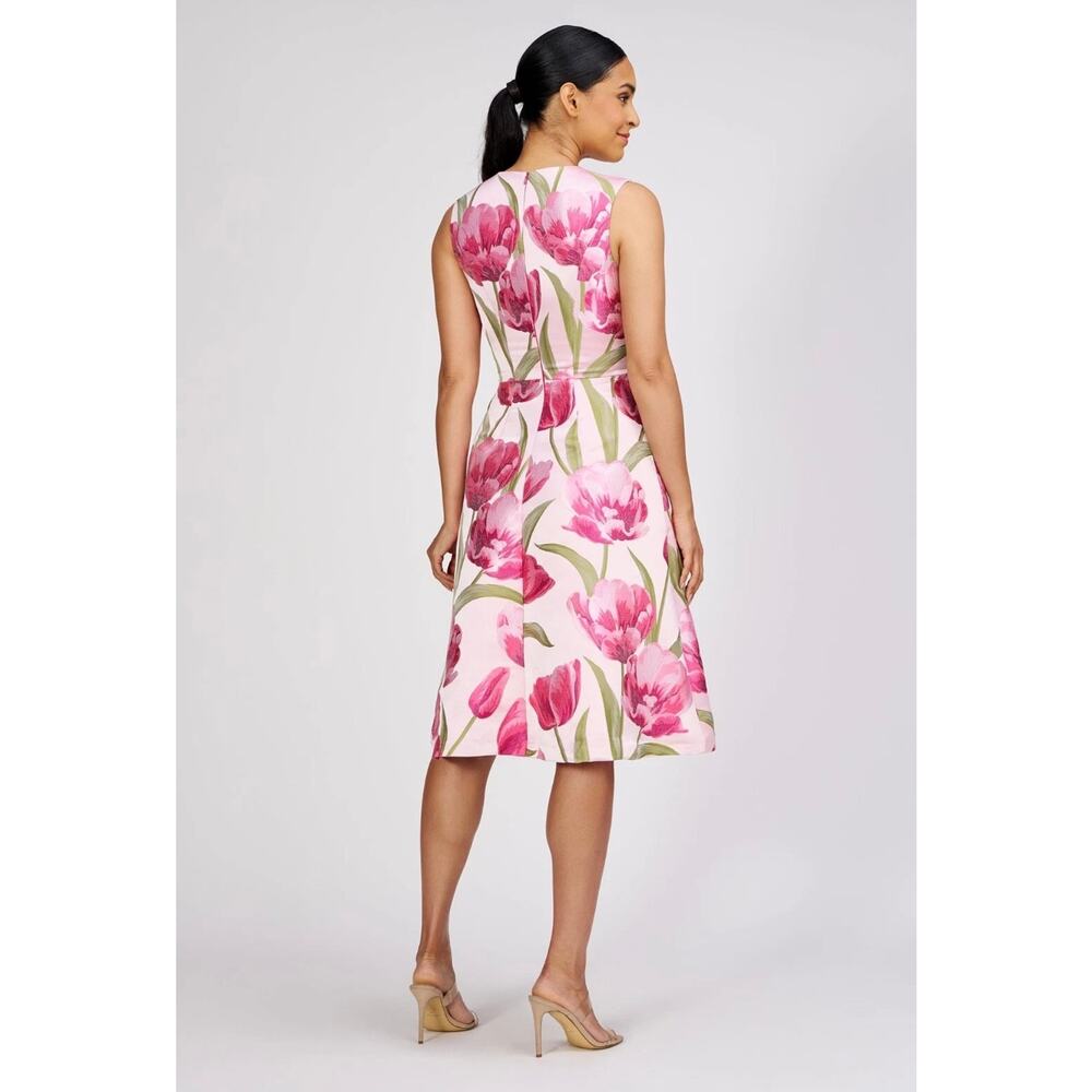 Elegant Kay Unger Farryn Pink Floral Cocktail Midi Dress Size 10 (New) - Picture 2 of 8